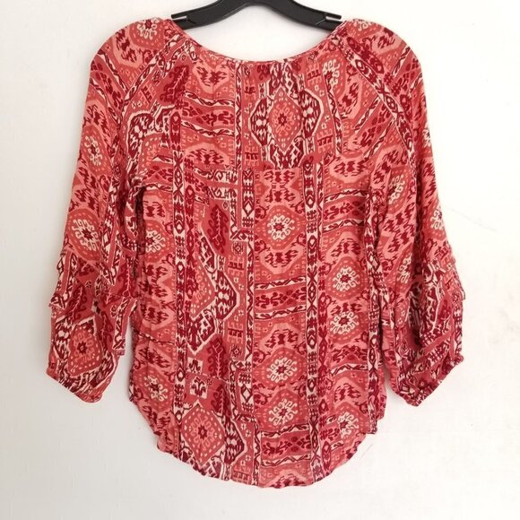 Lucky Brand Paisley Geometric Print Boho Aztec Top - Picture 3 of 8